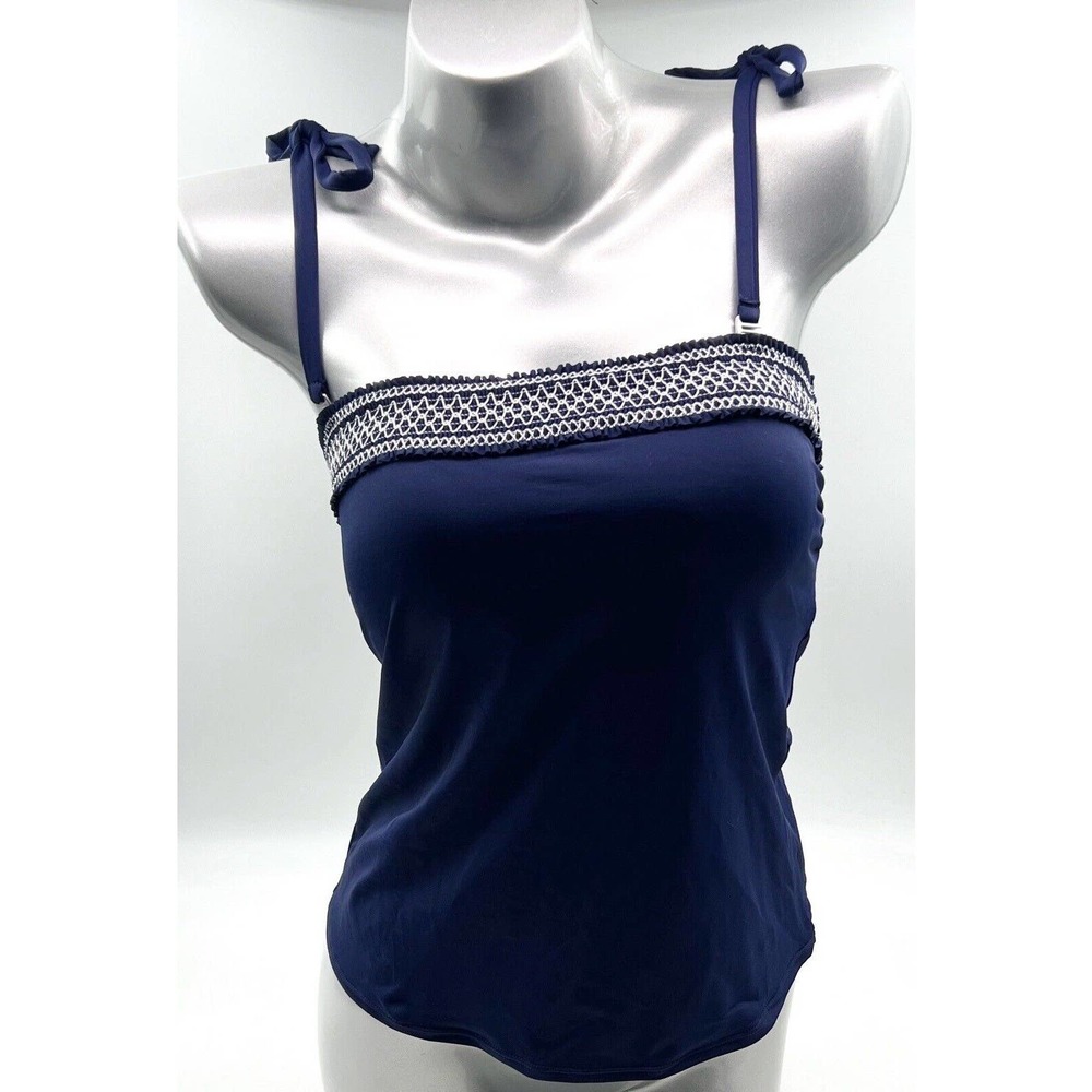 Draper James x Lands End Tankini Swimsuit Top Womens Sz 6 Blue Smocked Tie NEW